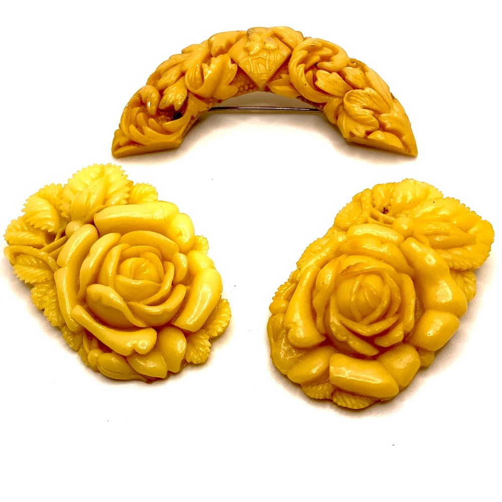 1920s Celluloid Jewelery Rose Brooches Pendant Estate Jewelery 1930s ✨ OC